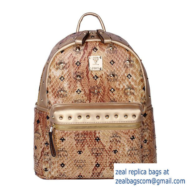 High Quality Replica MCM Armour Small Backpack Snake Leather MC2095S Gold